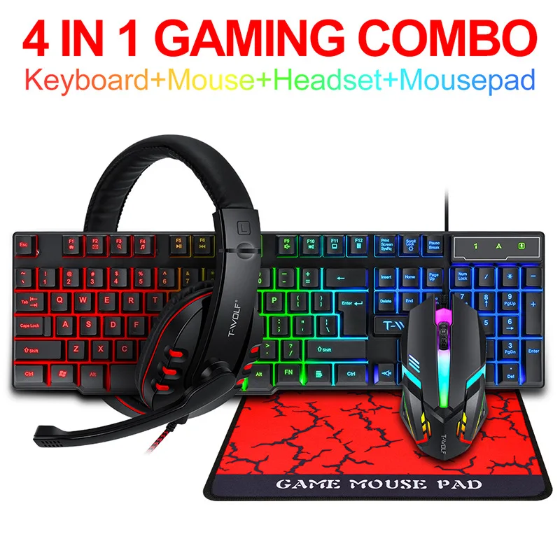 Gaming Keyboard And Mouse Set - T-WOLF Game Vierdelige TF800 Verlichte Muis