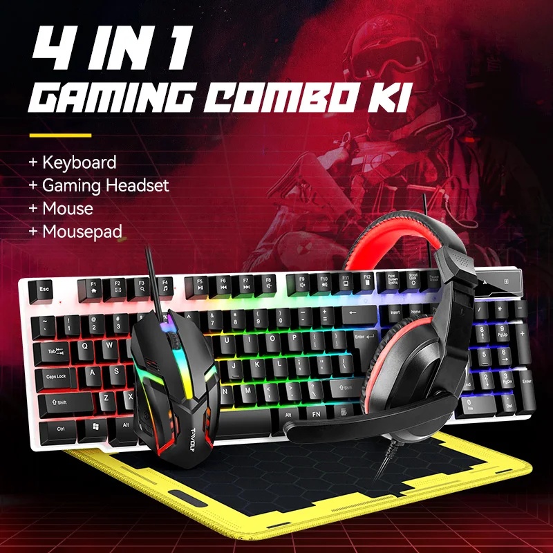 Gaming Keyboard And Mouse Set - NIEUWE USB-toetsenbord- en muis-gamingheadset-combinaties 4-in-1 Engelse