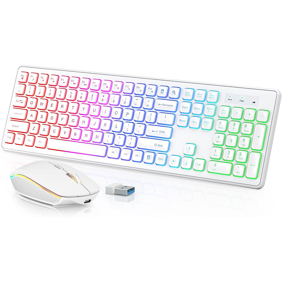 Gaming Keyboard Ergonomic - Draadloos toetsenbord en muis met achtergrondverlichting,